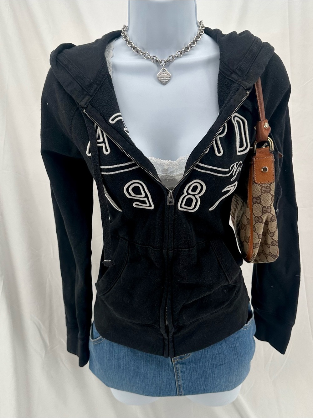 Coquette Mallcore Aeropostale Y2K Style Black Zip Up Hoodie